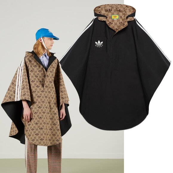 GUCCI ADIDAS X CAPE COAT TREFOIL G LOGO REVERSIBLE HOODED UNISEX PONCHO sz M - Picture 1 of 16